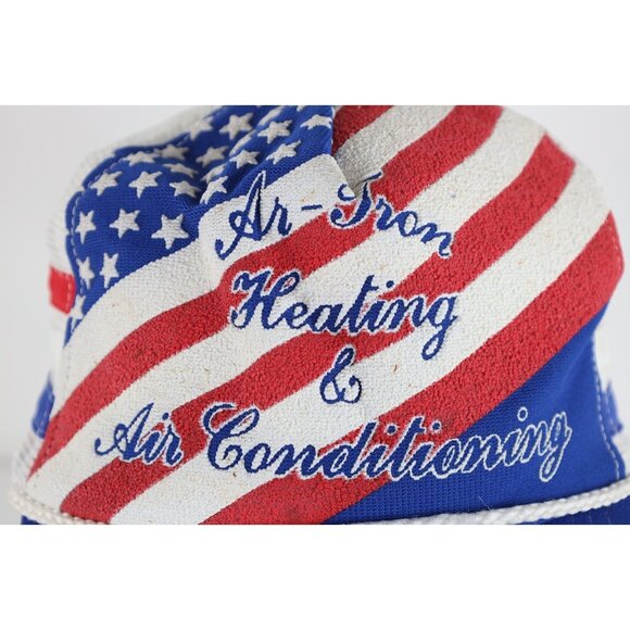 Vintage 70s 80s Distressed 3 Stripes Heating AC Flag Trucker Snapback Hat USA - Picture 2 of 9